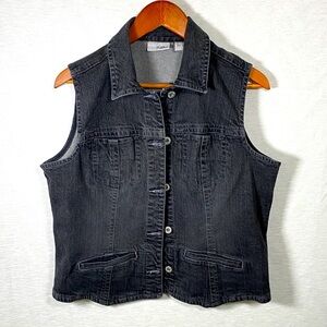 Chico's Platinum Denim Vest Women’s 2 (Large 12) Faded Black Open Pockets
